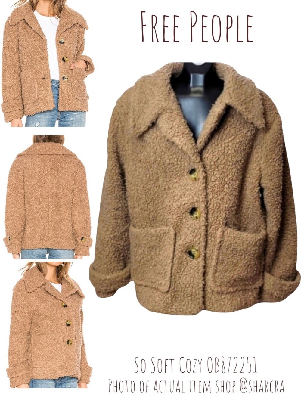 Free People Women's So Soft Cozy brown faux Sherpa Button Down Coat OB872251 M